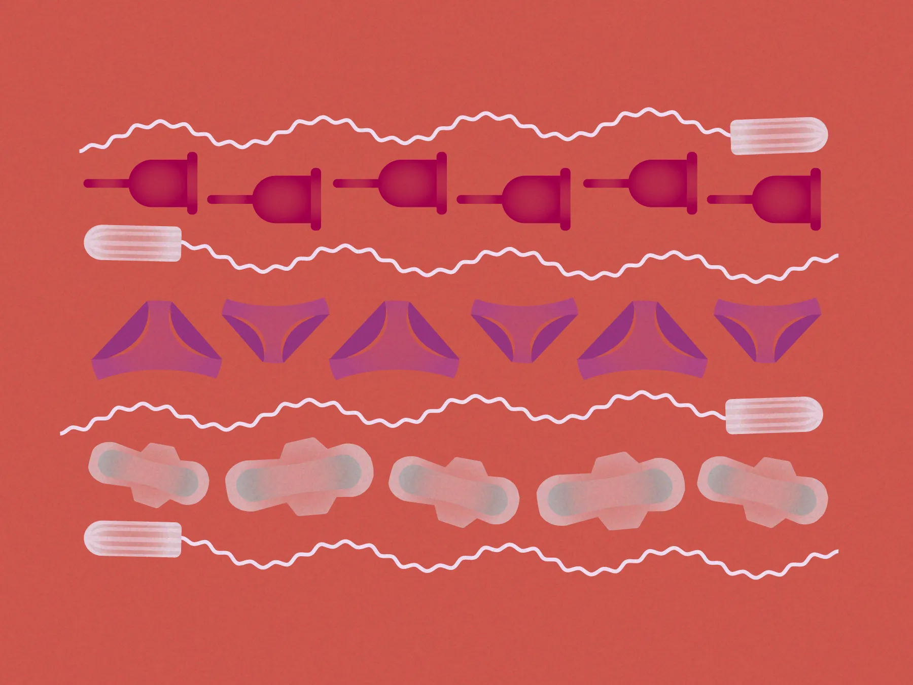 Eine Illustration mit Menstuationsprodukten
