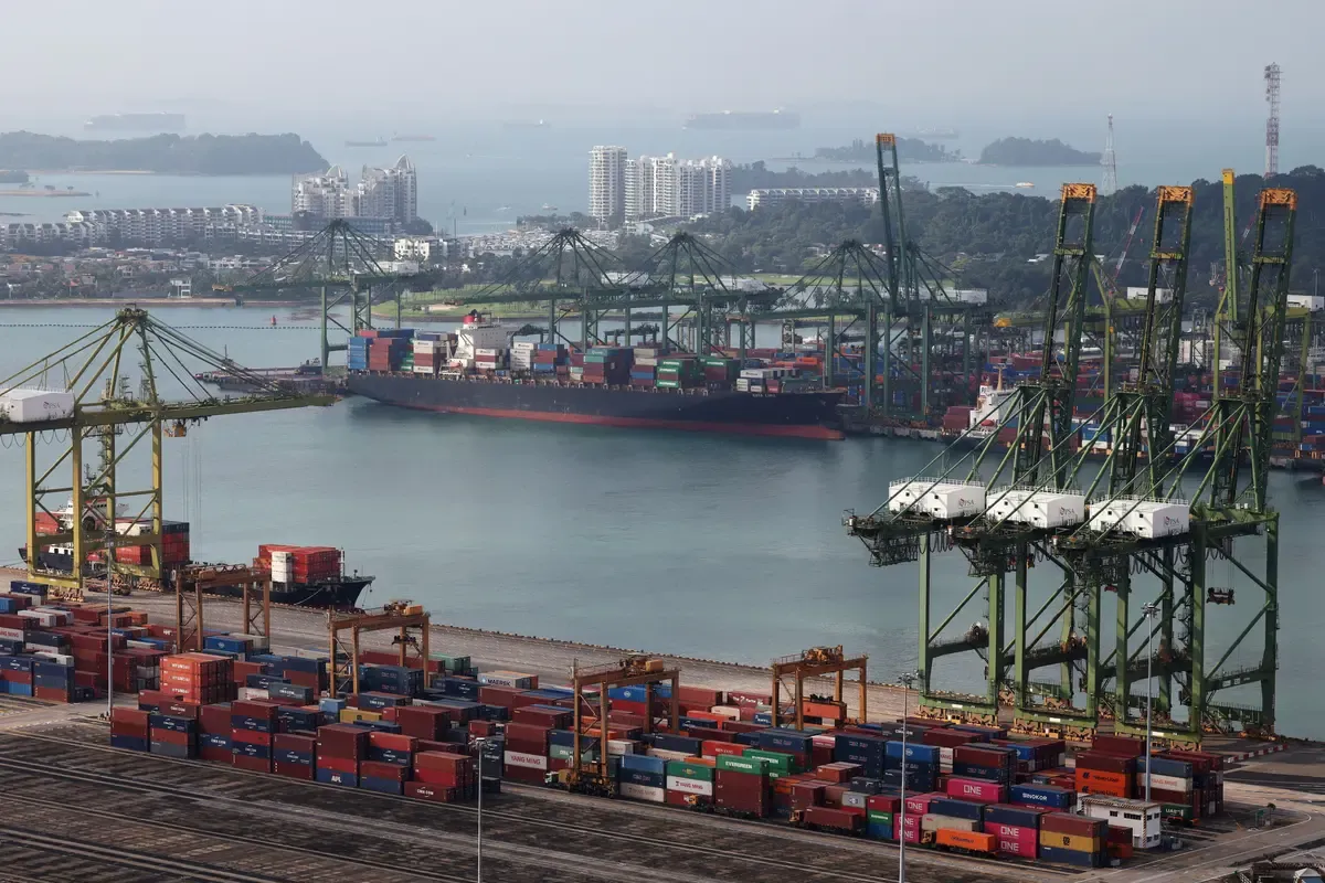 Der Tanjong-Pagar-Container-Terminal in Singapur im Februar 2025. Der Stadtstaat exportierte 2024 weniger in die USA, als er von dort importierte. Trump hat ihm deshalb einen Strafzoll von bloss 10 Prozent auferlegt.