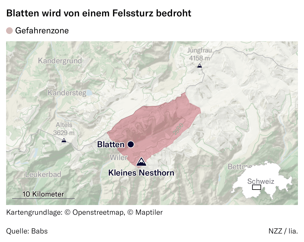 Karte zum drohenden Felssturz in Blatten