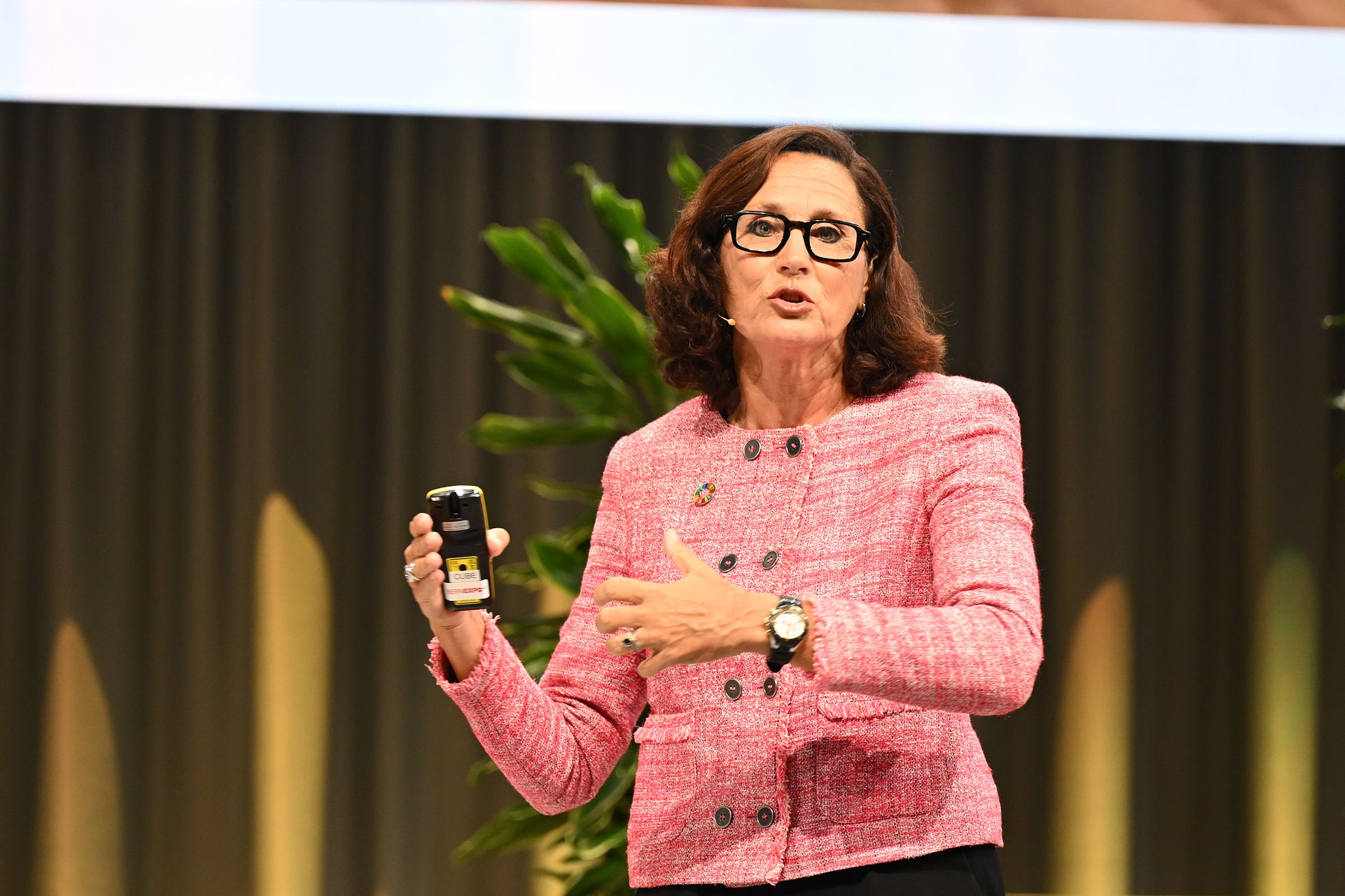 Sandrine Dixson-Declève, Honorary President of the Club of Rome, during her keynote speech on the main stage.