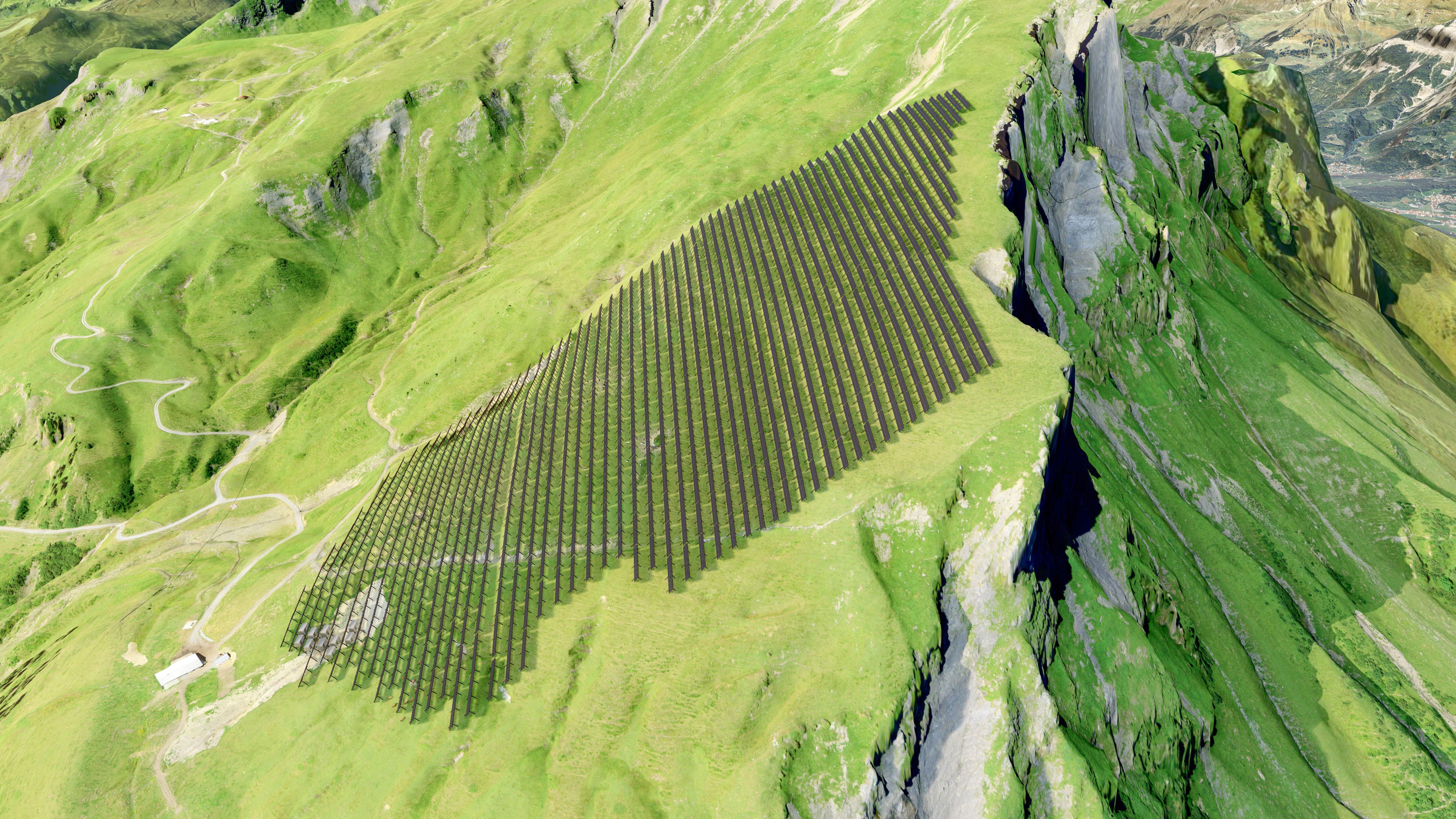 Visualizzazione del progetto solare alpino BKW Schattenhalb Tschingel Ost nel Cantone di Berna.