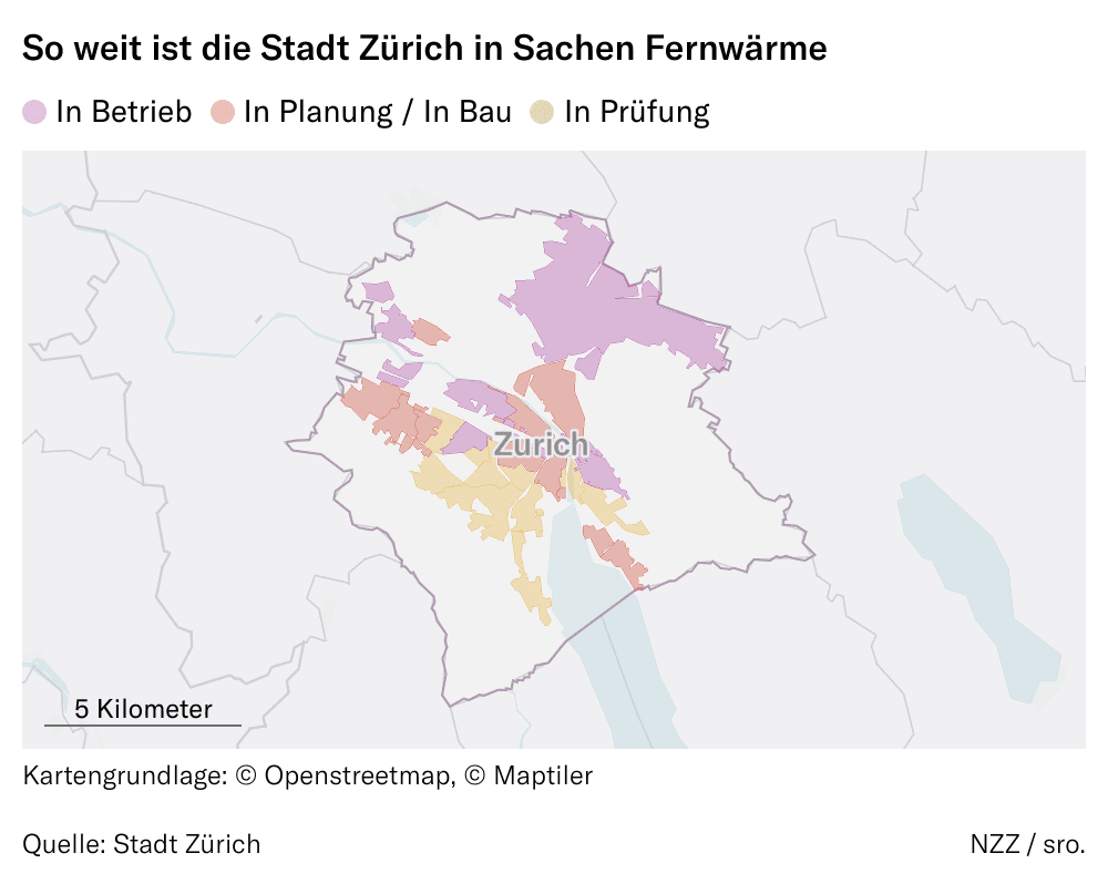 Grafik zum Ausbau der Fernwärme in der Stadt Zürich