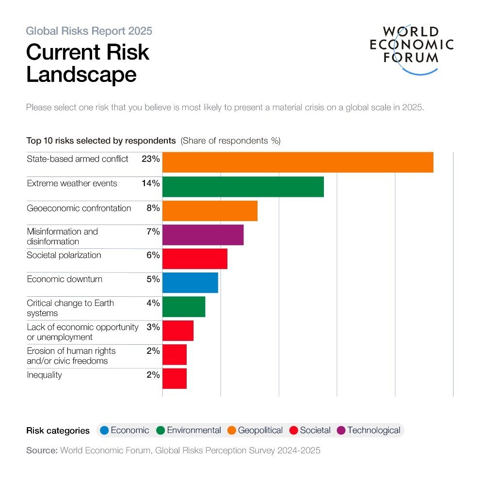 Global Risks Report 2025. Quelle: World Economic Forum, Global Risks Perception Survey 2024-2025