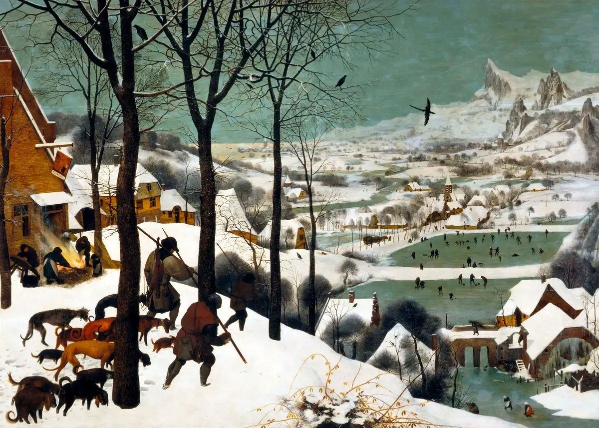 In der Kunst führte die lange Periode kühlen Klimas während der Kleinen Eiszeit zu einem Boom der Wintermalerei, hier «Die Jäger im Schnee» von Pieter Bruegel dem Älteren (1565).