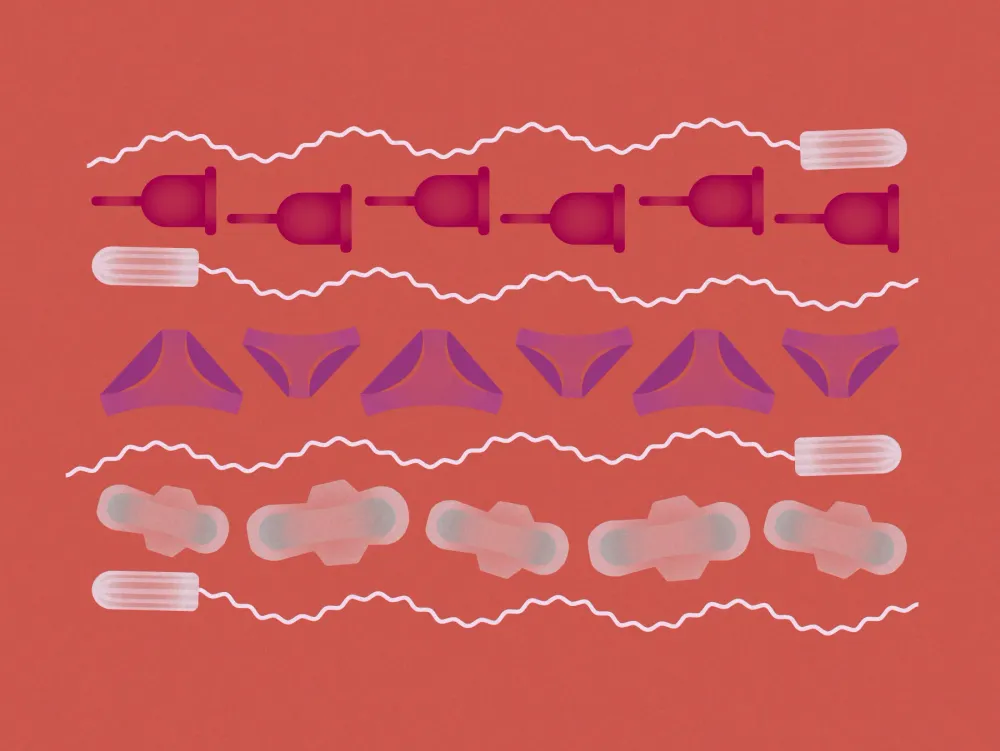 Eine Illustration mit Menstuationsprodukten