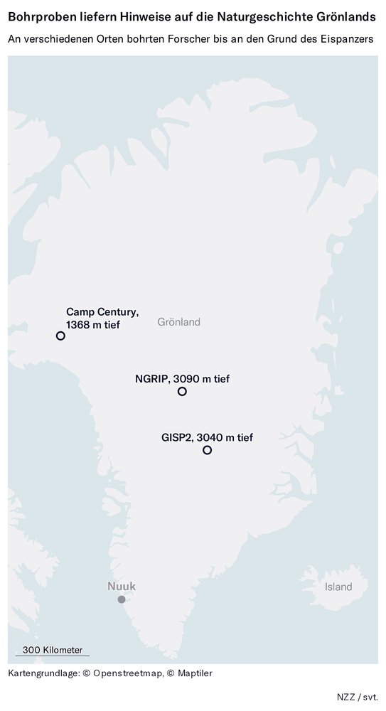 Karte: Bohrproben liefern Hinweise auf die Naturgeschichte Grönlands