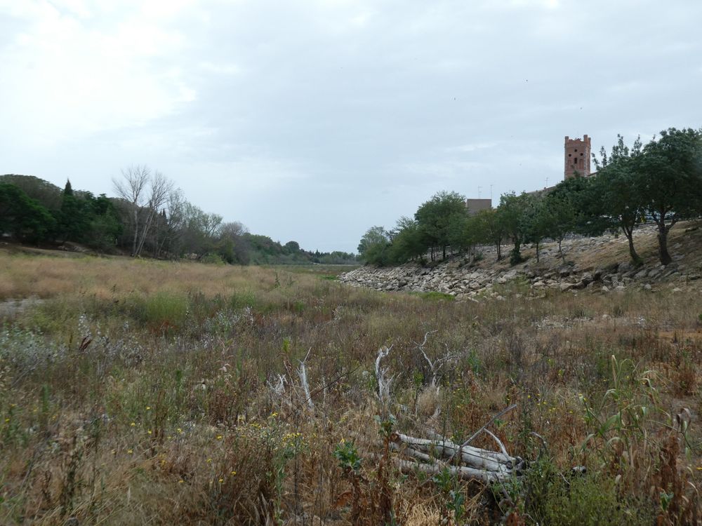 Wasser Fehlanzeige: das Flussbett der Agly bei Rivesaltes
