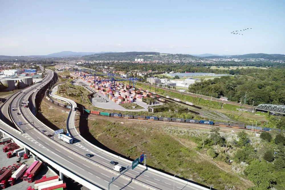 Eine Visualisierung des Güterumschlagsterminals in Basel