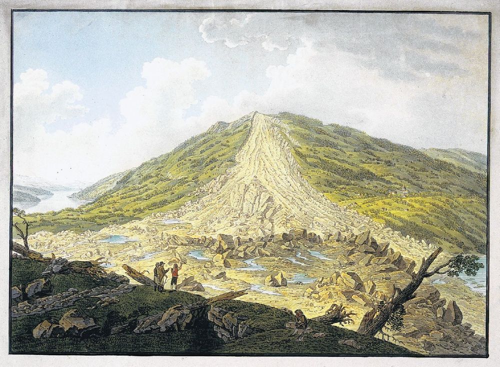 Zeichnung des Bergsturzes von Goldau im Jahre 1806 
