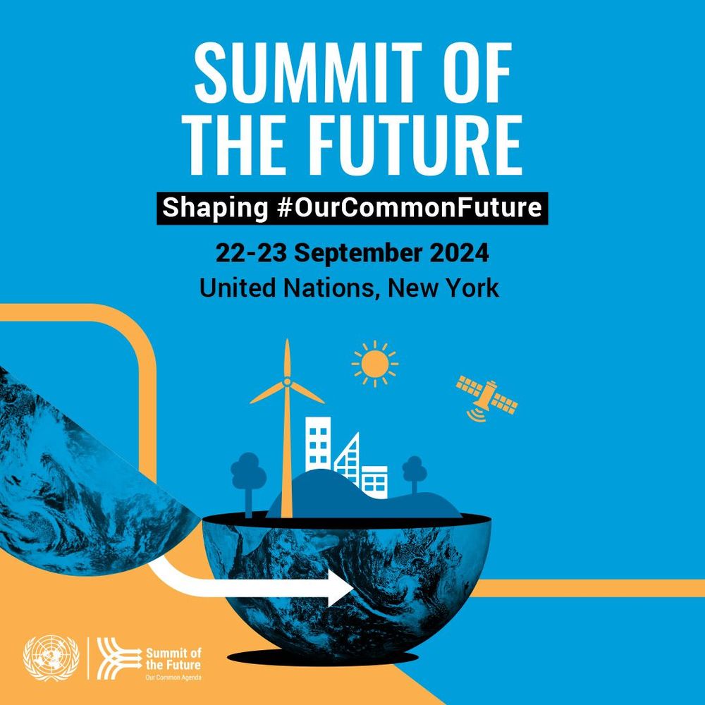 Plakat des UN Zukunftsgipfel: auf blauem Hintergrund sind die Daten des Summit of the Future zu sehen