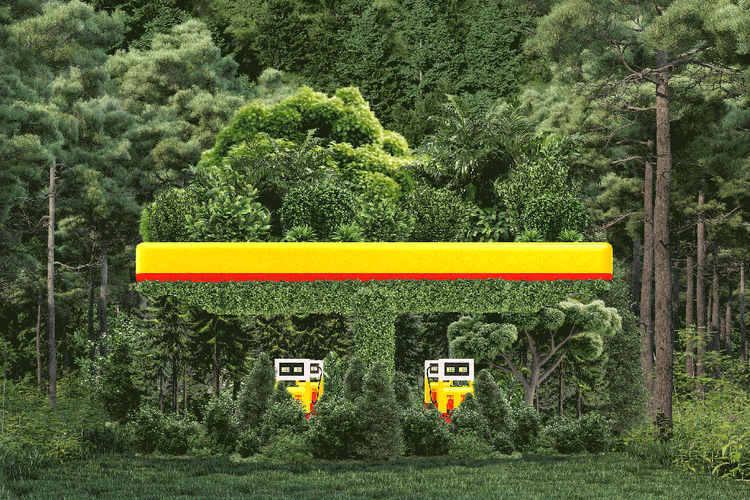 Illustration einer Tankstelle von Shell 