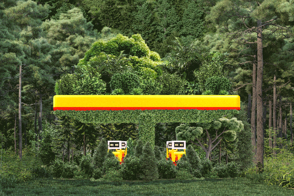 Illustration einer Tankstelle von Shell 